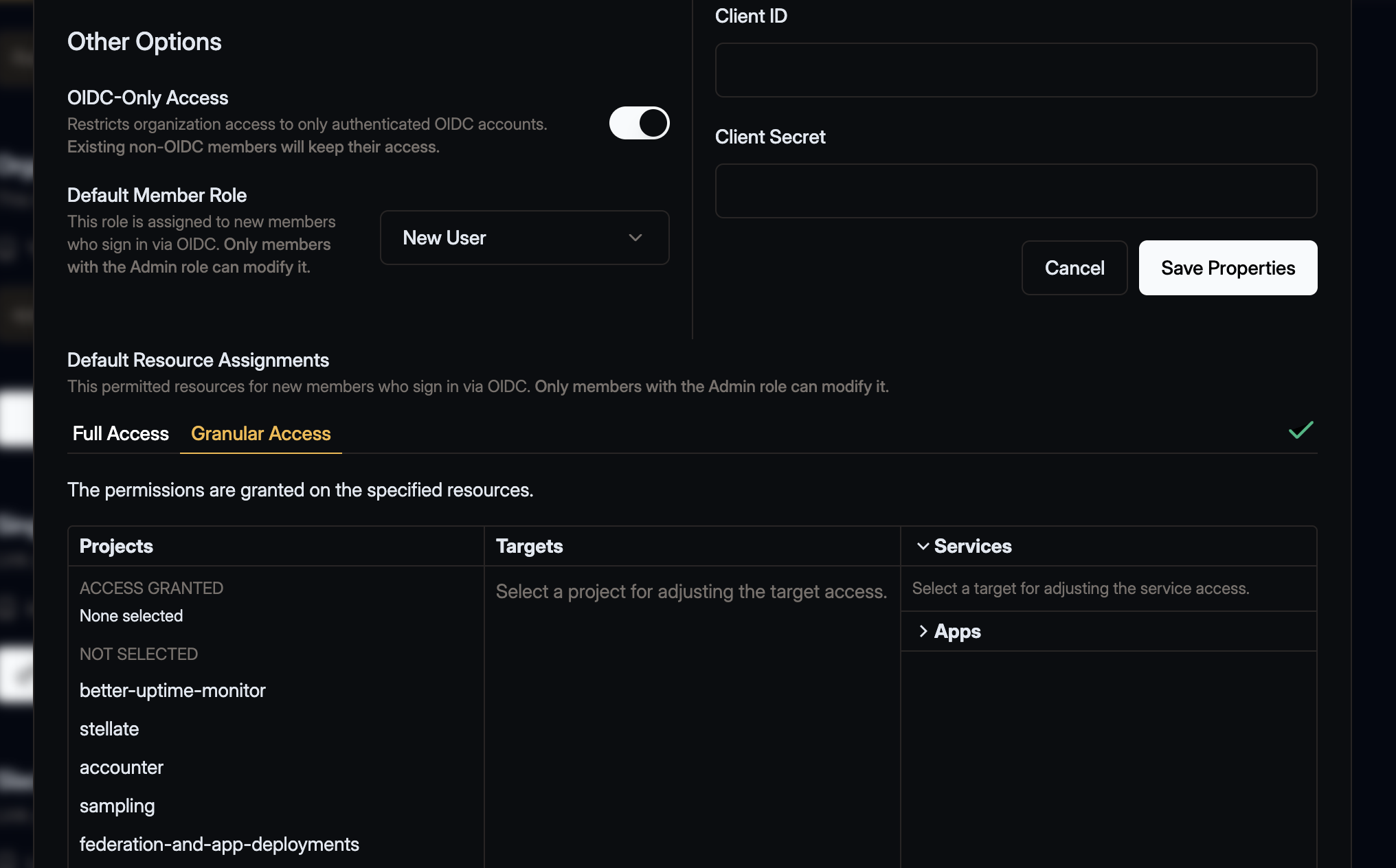 Select default resources for OIDC default role